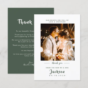 Einfach elegant mit Foto Dark Green Wedding Dankeskarte
