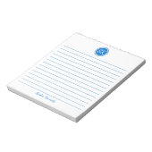 Einfach elegant Mittelblauer Monogramm-Name Notizblock (Rotiert)