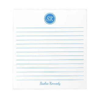 Einfach elegant Mittelblauer Monogramm-Name Notizblock