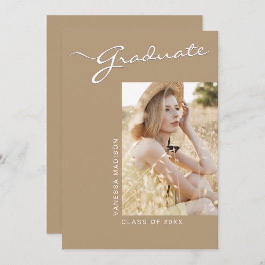 Einfach elegant modern | 1 Foto Khaki Grad Ankündigung (Vorne/Hinten)