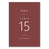 Einfach elegant Moderner Burgunder Wein Hochzeit Tischnummer (Vorderseite)