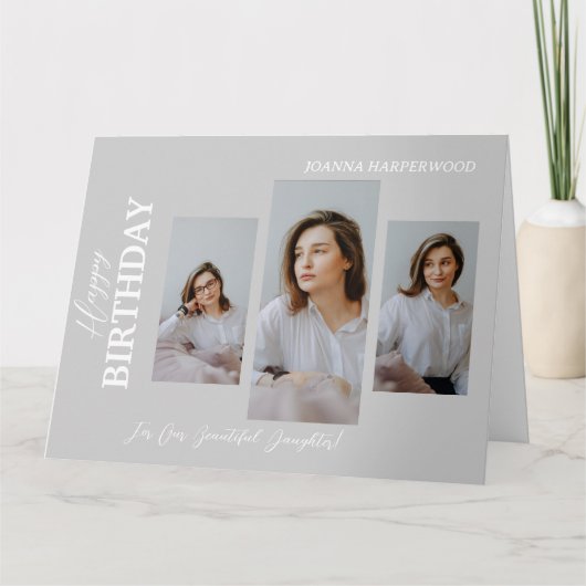 Einfach Elegant Moderner Geburtstag Stilvoll 4 Fot Karte (Vorderseite)