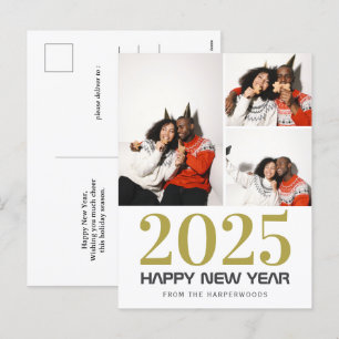 Einfach elegant Modernes Happy New Year 3 Foto Feiertagspostkarte