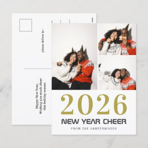 Einfach elegant Modernes Happy New Year 3 Foto Feiertagspostkarte