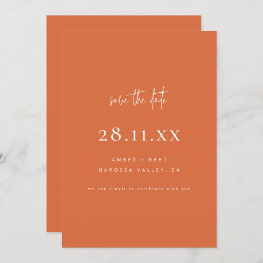 Einfach elegant Modernes Minimalistisches Burnt Or Save The Date (Vorne/Hinten)