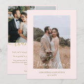 Einfach Elegant Modernes Skript 4 Fotos Hochzeit Dankeskarte (Vorne/Hinten)