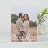 Einfach Elegant Modernes Skript 4 Fotos Hochzeit Dankeskarte (Stehend Vorderseite)