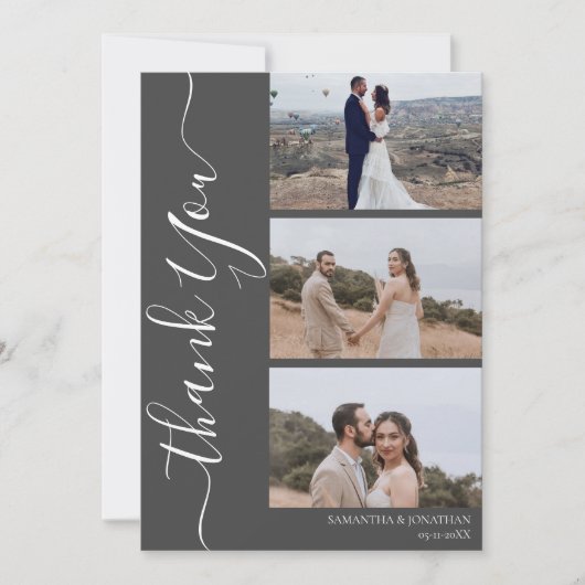 Einfach Elegant Modernes Skript 6 Fotos Hochzeit Dankeskarte (Vorderseite)