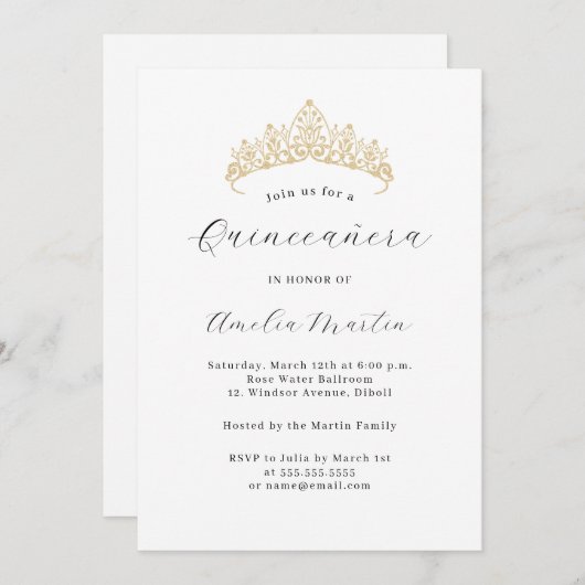 Einfach Elegant Modernes Tiara Quinceanera Einladung (Vorne/Hinten)