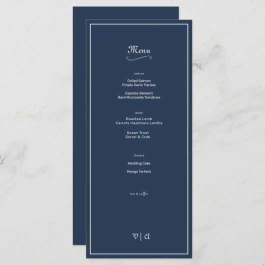 Einfach Elegant Nautical Blue 2 mit Border Menükarte (Vorne/Hinten)