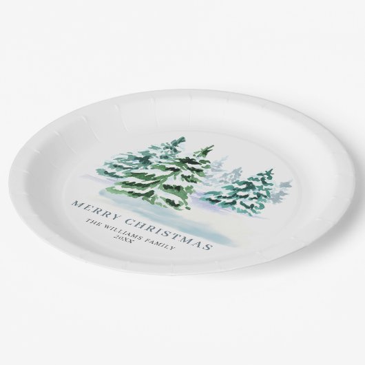 Einfach elegant Pine Tree Weihnachtsfeiertag Pappteller (Schrägansicht)