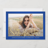 Einfach Elegant Quinceañera 2 Foto Royal Blue Gold Save The Date (Vorderseite)