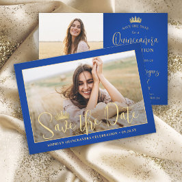 Einfach Elegant Quinceañera 2 Foto Royal Blue Gold Save The Date