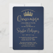 Einfach elegant Quinceañera 3 Foto Navy Blue Gold Einladung (Vorderseite)