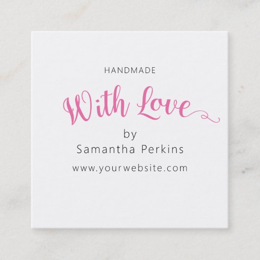 Einfach, elegant rosa und weiß, handgefertigt mit quadratische visitenkarte (Vorderseite)