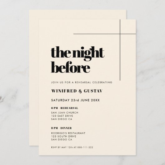 Einfach elegant & schick The Night Before Probe Einladung (Vorne/Hinten)