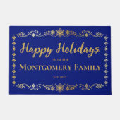 Einfach elegant Schneeflocken Happy Holidays Name Fußmatte (Vorderseite)