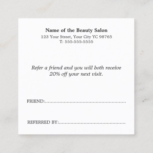 Einfach elegant Schwarz und Weiß Empfehlungskarte (Rückseite)