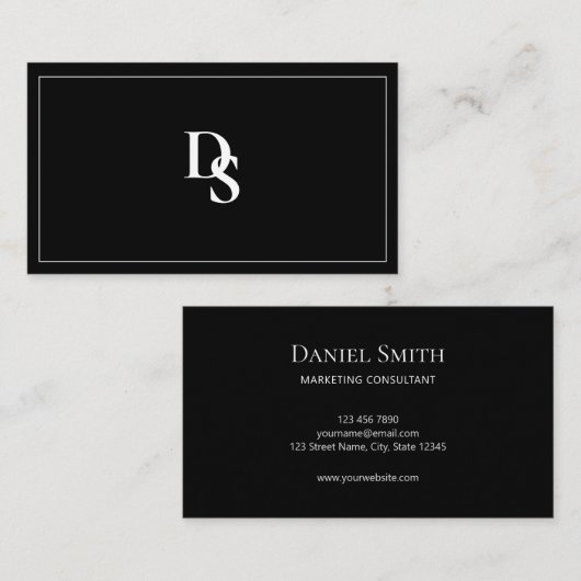 Einfach elegant Schwarz und Weiß mit Initial Visitenkarte (Vorne/Hinten)