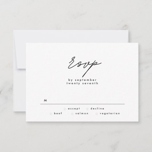 Einfach elegant Schwarz-Weiß-Text Hochzeit RSVP (Vorderseite)