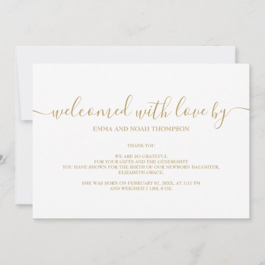 Einfach Elegant Script Liebe Baby Foto Birth Ankündigung (Rückseite)