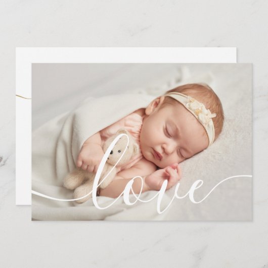 Einfach Elegant Script Liebe Baby Foto Birth Ankündigung (Vorne/Hinten)