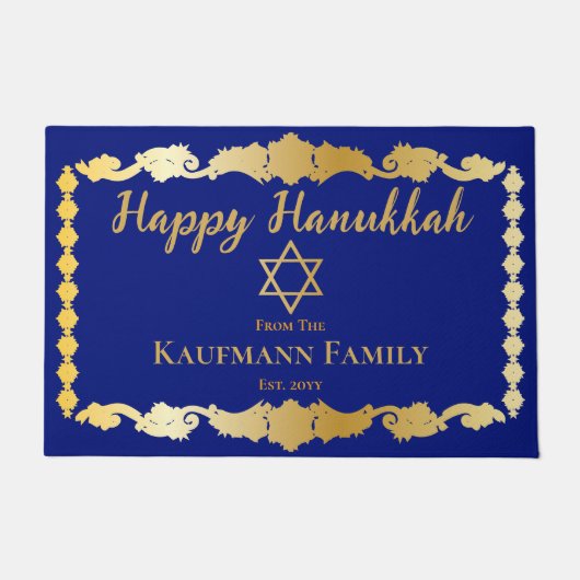 Einfach Elegant Snowflakes Happy Hanukkah Name Fußmatte (Vorderseite)