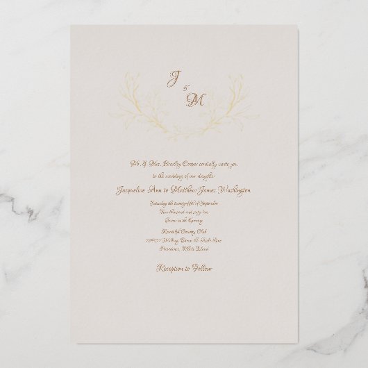 Einfach elegant Taupe & Metallic Gold Folieneinladung (Vorderseite)