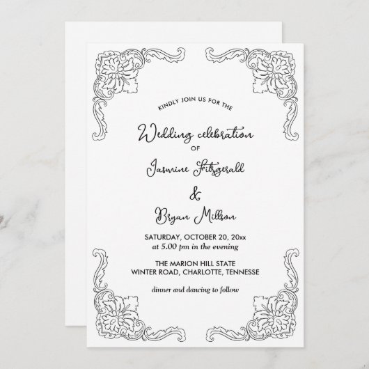 Einfach elegant Vintag Geblüht | Hochzeit Einladung (Vorne/Hinten)