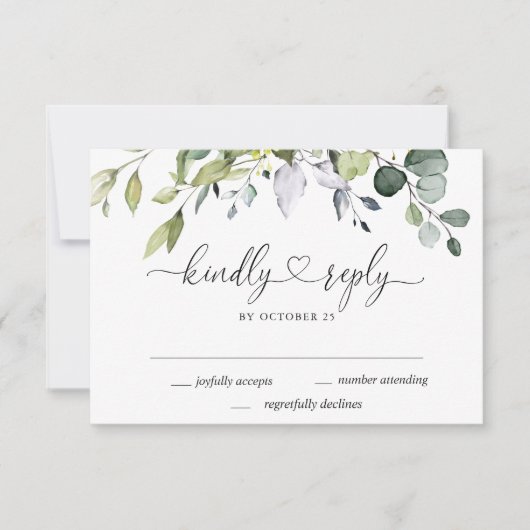 Einfach Elegant Watercolor Eukalyptus Wedding RSVP Karte (Vorderseite)