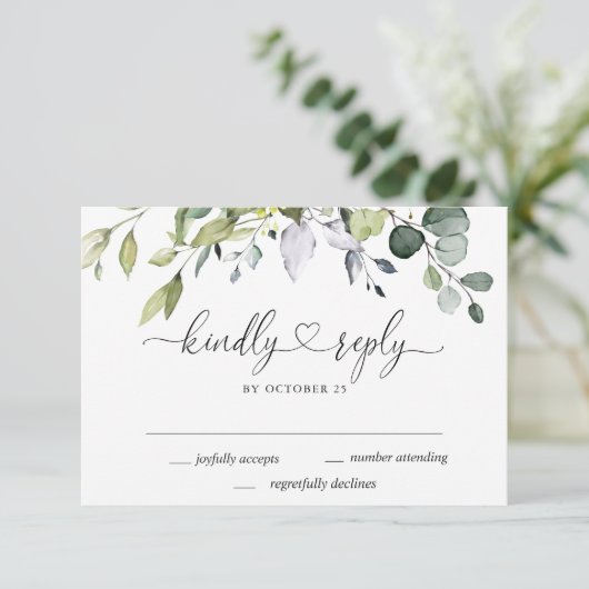 Einfach Elegant Watercolor Eukalyptus Wedding RSVP Karte (Stehend Vorderseite)