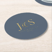 Einfach Elegant Wedding Initials Blue ID1022 Runder Pappuntersetzer (Angewinkelt)