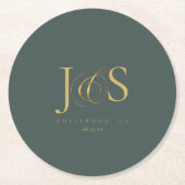 Einfach Elegant Wedding Initials Green ID1022 Runder Pappuntersetzer (Vorderseite)