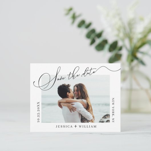 Einfach Elegant Wedding Save the Date Foto Ankündigungspostkarte (Stehend Vorderseite)