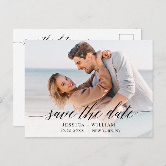 Einfach Elegant Wedding Save the Date Foto Ankündigungspostkarte (Vorne/Hinten)