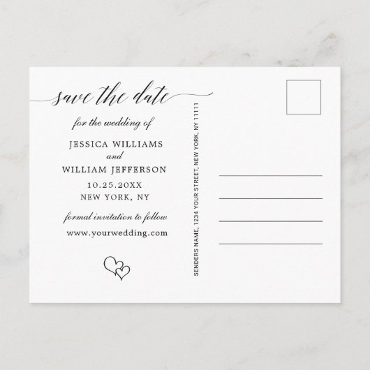 Einfach Elegant Wedding Save the Date Foto Ankündigungspostkarte (Rückseite)