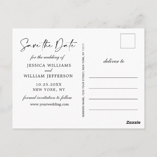 Einfach Elegant Wedding Save the Date Foto Postkarte (Rückseite)