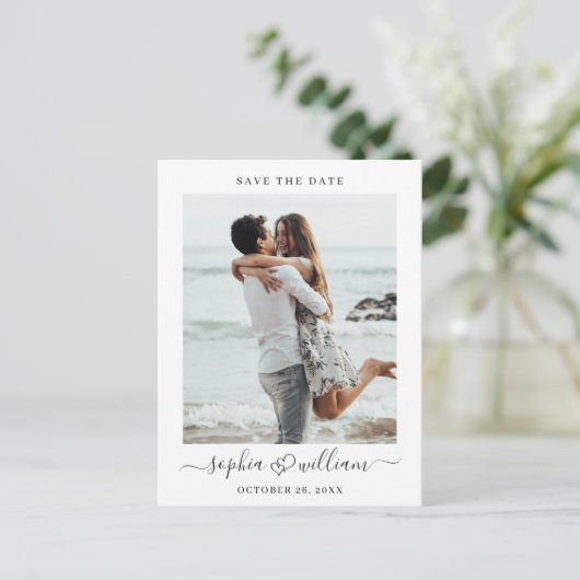 Einfach Elegant Wedding Save the Date Foto Postkarte (Stehend Vorderseite)