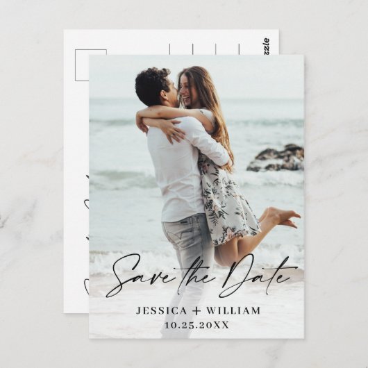 Einfach Elegant Wedding Save the Date Foto Postkarte (Vorne/Hinten)