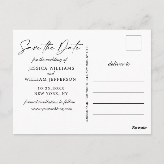 Einfach Elegant Wedding Save the Date Foto Postkarte (Rückseite)