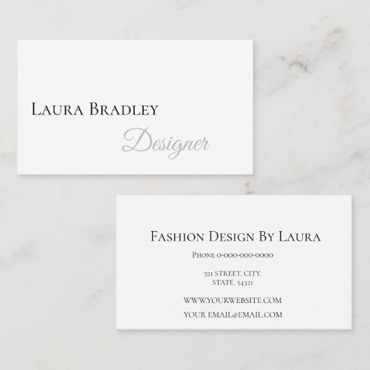 Einfach elegant weiß mit schwarzem Script Visitenkarte (Vorne/Hinten)