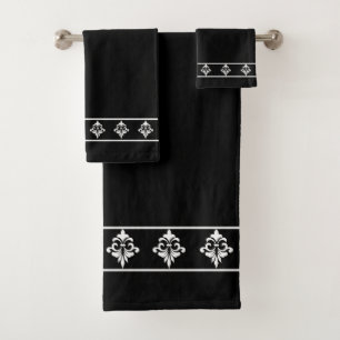 Einfach, elegant, weiße Blumen auf Schwarz Badhandtuch Set