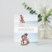 Einfach elegant zwei Fotos Save the Date Ankündigungspostkarte (Stehend Vorderseite)