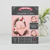 Einfach elegante Baby Girl Birth Ankündigung (Stehend Vorderseite)