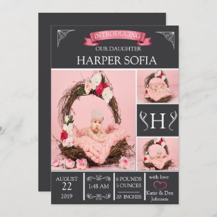 Einfach elegante Baby Girl Birth Ankündigung