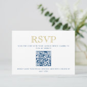Einfach elegante, Blue Gold QR Code Antwortkarte Einladung (Stehend Vorderseite)