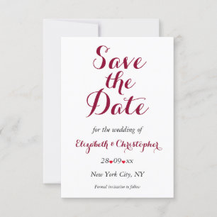 Einfach elegante burgunderrote weiße Hochzeitsverl Save The Date
