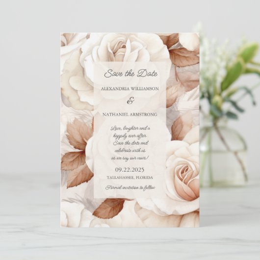 Einfach elegante Elfenbein & Rost Rose Hochzeit Save The Date (Stehend Vorderseite)