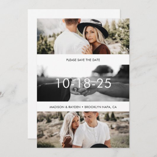 Einfach elegante Foto Grid Wedding Save The Date (Vorne/Hinten)