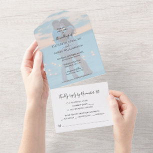 Einfach elegante Foto-Hochzeit All In One Einladung